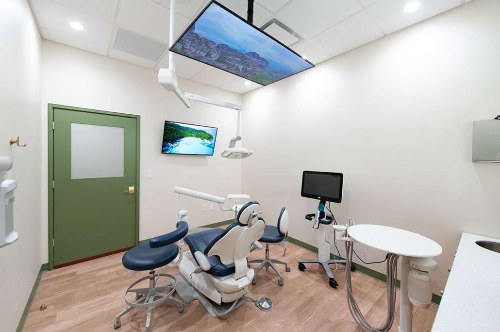 Dental exam room blue design Tampa FL